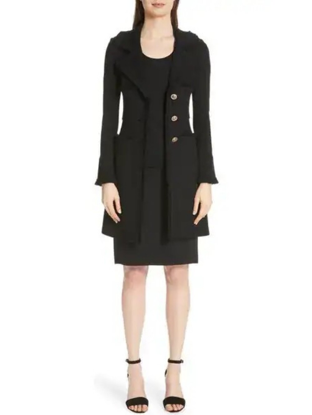 ST JOHN Milano Pique Fit And Flare Topper Coat In Caviar